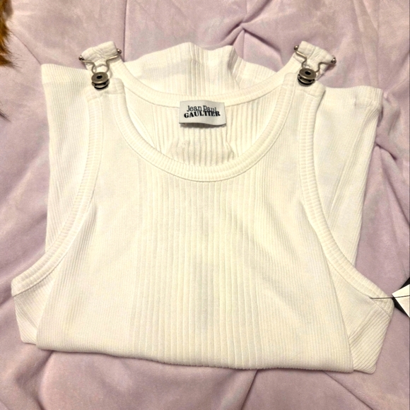Jean Paul Gaultier White Ribbed Tank Top with Metal Accents.2025 Runway 😍 - Picture 1 of 6
